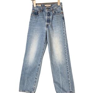 Levi’s Ribcage Straight Cropped Ankle Faded Medium Wash Denim Jeans 24 W 25 L